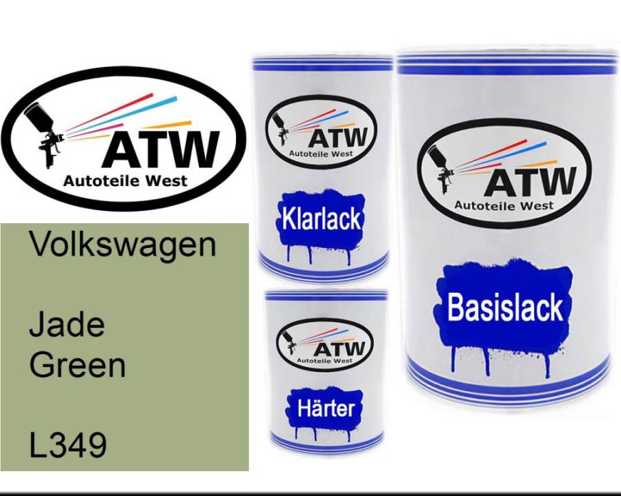 Volkswagen, Jade Green, L349: 500ml Lackdose + 500ml Klarlack + 250ml Härter - Set, von ATW Autoteile West.